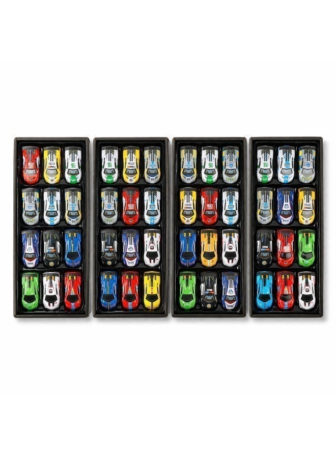 O2. 48PCS 7.5cm Alloy Pull Back Cars Set with Storage Truck & Parking Playmat, Police Racing and Sport Diecast Cars Toy with Multi-Drawer Organizer Truck, Battery-Free Pull Back Vehicle Playset for Kids - Image 3