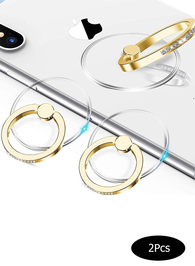 حامل حلقة دائرية شفافة من حجر الراين للهاتف الخلوي ، حلقة قبضة إصبع تدور 360 درجة عالمية ، وحزام مثقاب بحزام إصبع الهاتف الشفاف ، وحامل حلقة هاتف شفاف (ذهبي) - Image 1