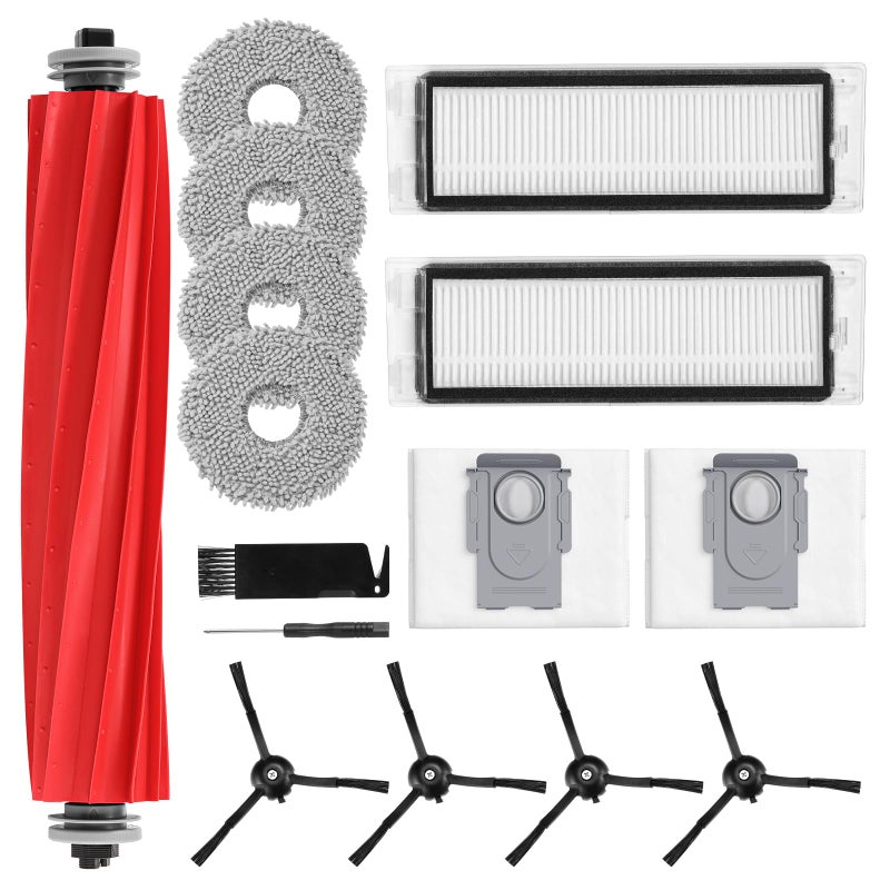 15 Pack Replacement Parts for Q Revo Robot Vacuum Q Revo Accessory Replacement Kits 1 Rolling Brush 2 HEPA Filters 2 Dust Bags 4 Mop Pads 4 Side Brushes