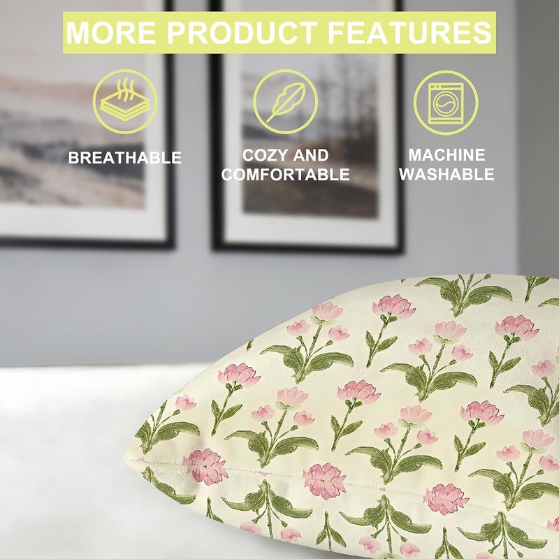 Identiy Pink Green Vintage Floral Throw Pillow Cover 18x18 Inch Pack of 1, Cute Blooming Flowers Decorative Pillow Case, Lumar Cushion Pillow Cover for Home Sofa Couch Indoor Outdoor - Image 4