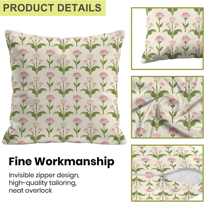 Identiy Pink Green Vintage Floral Throw Pillow Cover 18x18 Inch Pack of 1, Cute Blooming Flowers Decorative Pillow Case, Lumar Cushion Pillow Cover for Home Sofa Couch Indoor Outdoor - Image 3