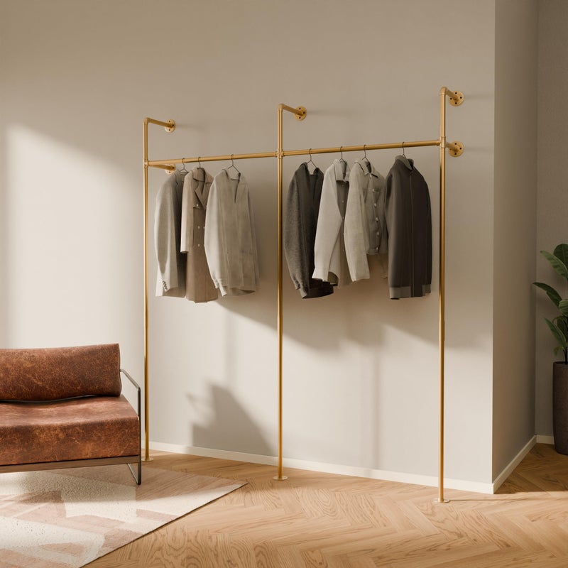 pamo pamo Industrial Pipe Clothing Rack Gold  440 lbs Capacity  Wall Mounted Clothes Rack and Walk In Closet for Wardrobe 