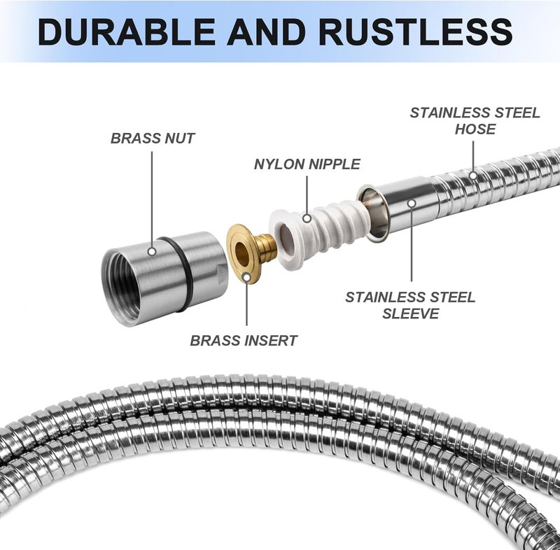 Eisinly Shower Hose, 79 Inches Extra Long Stainless Steel Handheld Shower Head Hose with Brass Insert and Nut, Flexible, Brushed Nickel - Image 3