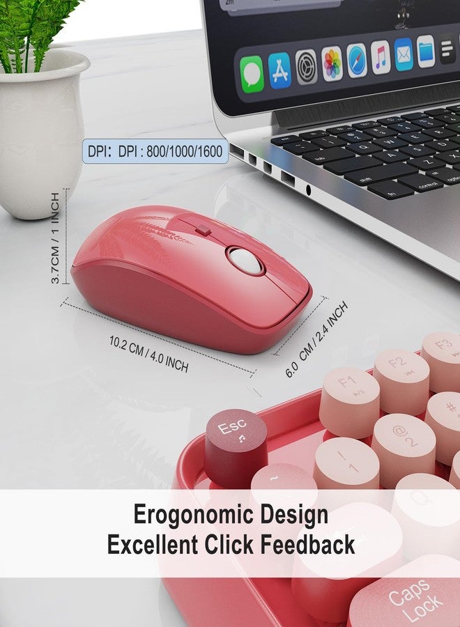 FD Wireless Keyboard and Mouse Combo - 2.4G Full-Sized Cute Colorful Mouse and Keyboard with 104 Round Keys Retro Typewriter Keyboard for Laptop/Windows/PC - Pink Colorful - Image 4