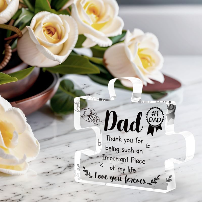 Buioata Dad Christmas Gifts - Delicate Dad Birthday Gifts from Daughter Son - Engraved Acrylic Block Puzzle Piece Decorations 3.9 x 3.3 inch - Fathers Day Birthday Christmas Gifts for Dad, Ideas - Image 2