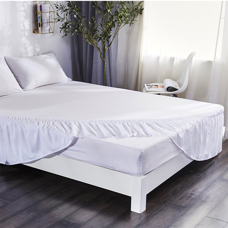 Elastic Dust Bed Shirt Fashion Polyester Bed Bedding Pleated Skirt for Home Hotel - 120x200cm (White) - Image 1