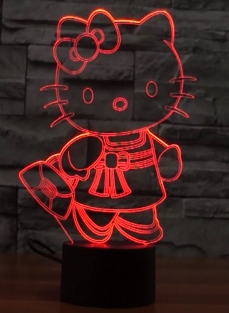 althiqahkey 3D Illusion Led Night Light Lamp Cute Hello Kitty Baby Nursery Room Nightlight Kids Childrens Bedroom Decoration Gift 3d Lamp - Image 1