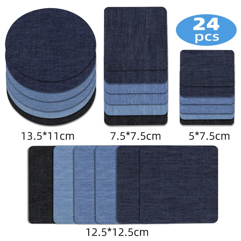 Premium Quality Denim Iron on Jean Patches No-Sew Shades of Blue Black 25 Pieces Assorted Cotton Jeans Repair Kit - Image 3