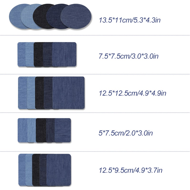 Premium Quality Denim Iron on Jean Patches No-Sew Shades of Blue Black 25 Pieces Assorted Cotton Jeans Repair Kit - Image 5