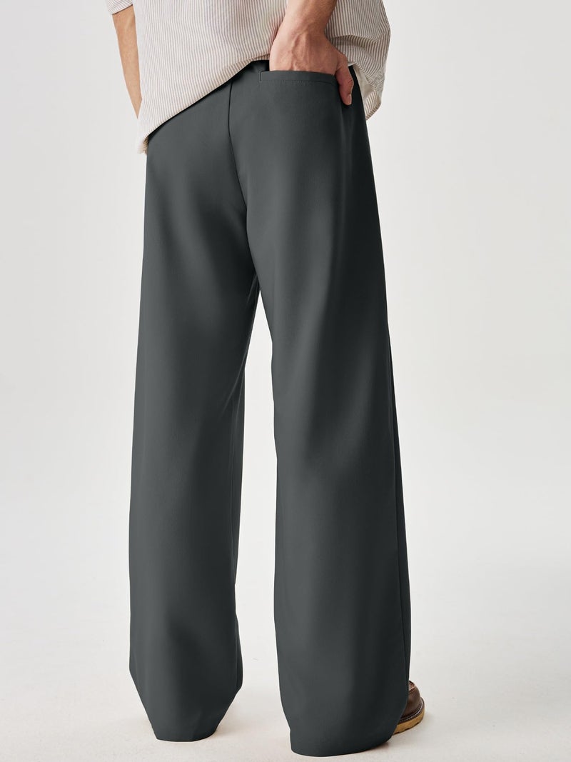 JMIERR Mens Baggy Casual Dress Pants Lightweight Pleated Old Money Wide Leg Pants Loose Relaxed Fit Trousers Dark Grey - Image 4