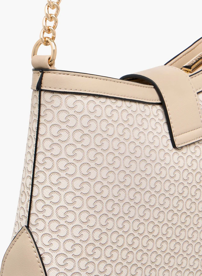Celeste Women's Monogram Print Shoulder Bag with Flap Closure