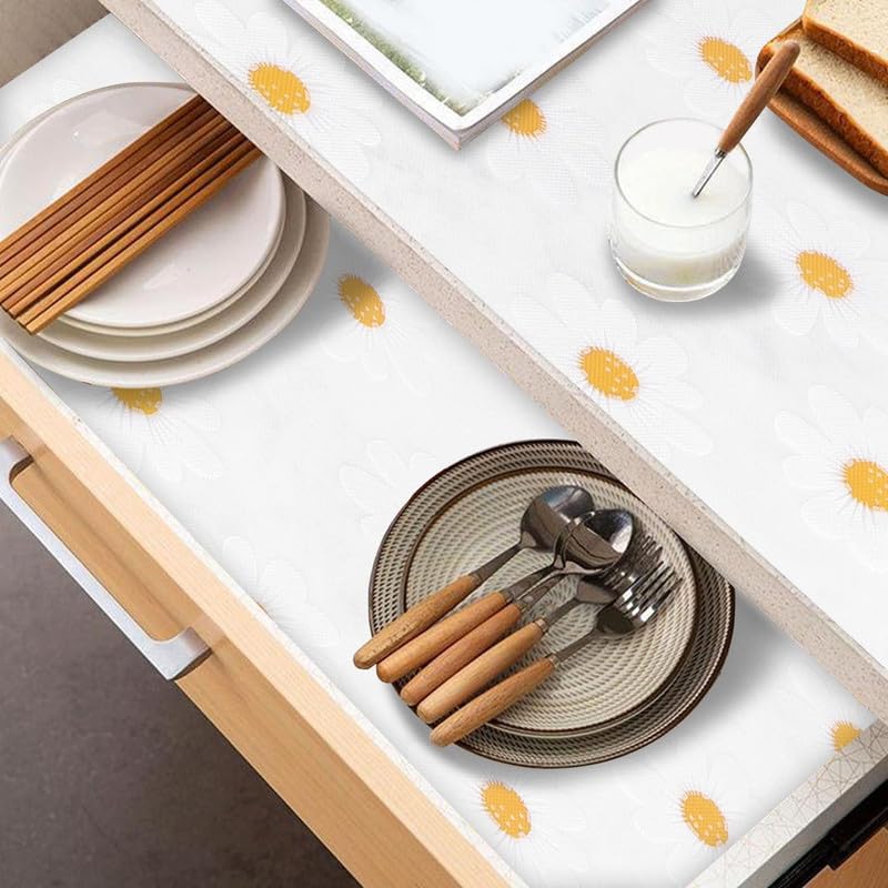 STYEVA Printed Anti-Slip Shelf Liner Mat Sheet for Drawers, Shelves, Tables, Cupboards, Fridge, Kitchen, Home, and Office - 45 CM X 5 M (Transparent Sunflower) - Image 2