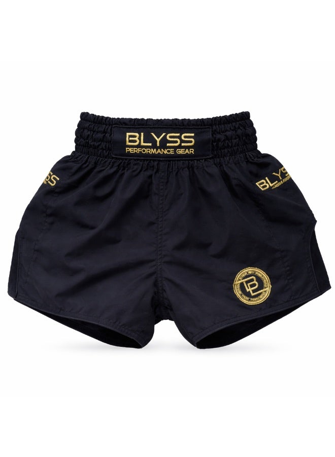 BLYSS Performance Gear Muay Thai Shorts PULSE Black Gold - Image 1
