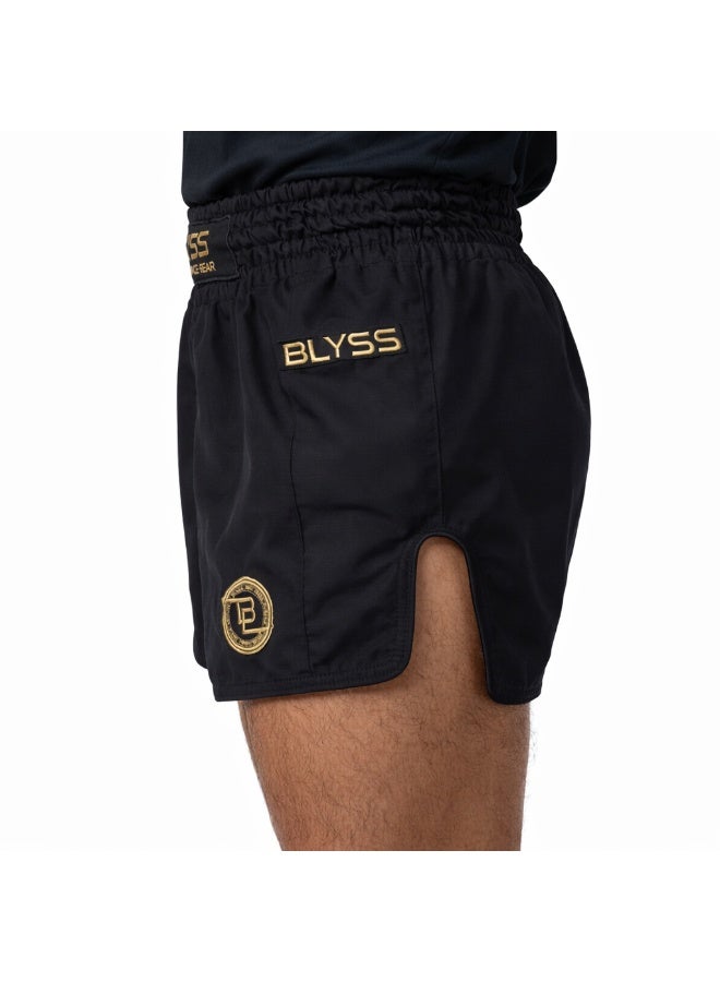 BLYSS Performance Gear Muay Thai Shorts PULSE Black Gold - Image 3