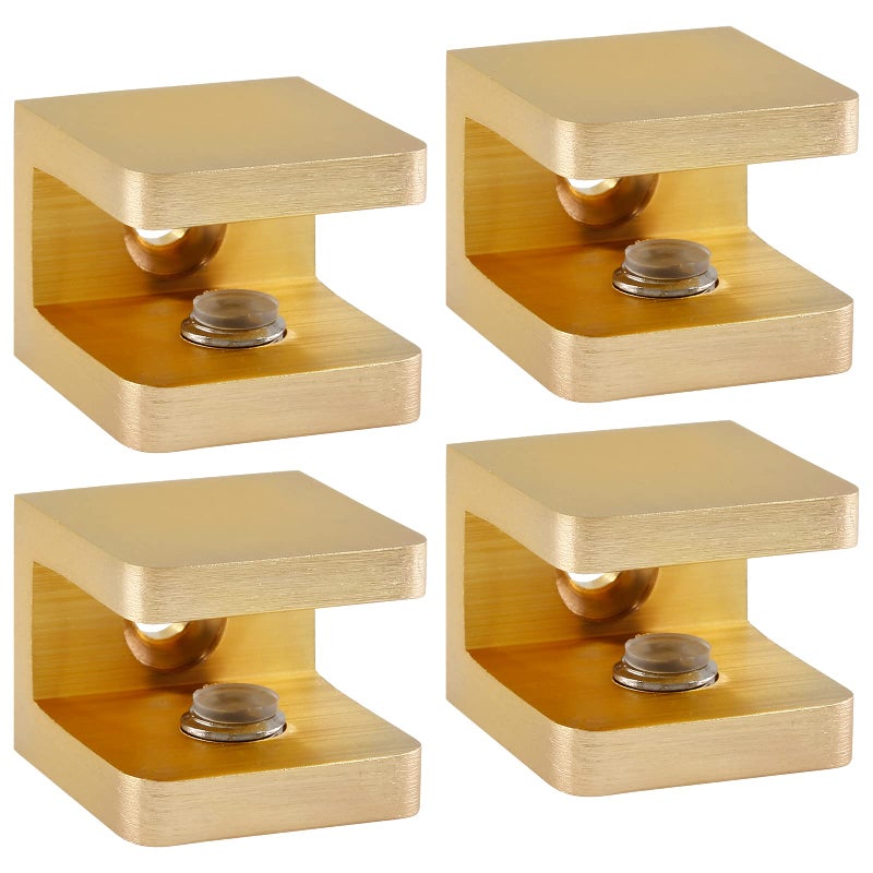 Uenhoy 4 Pcs Glass Clamps NoDrillonGlass Glass Shelf Brackets Clips Adjustable Glass Clip Support for 8mm 10mm Glass Wood Board Brushed Gold