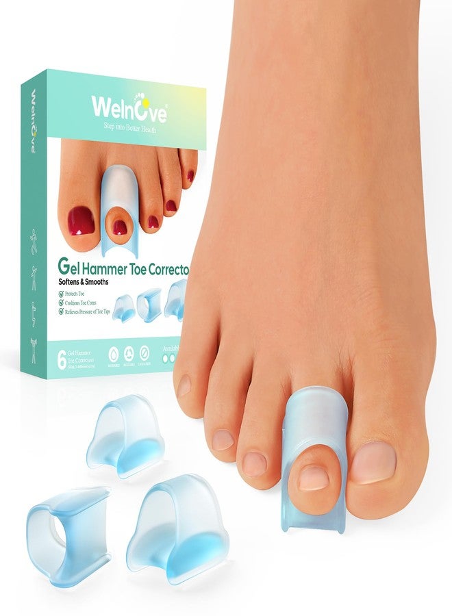Welnove Hammertoe Corrector - 6 PCS Toe Splints Realign Bent, Curled, Crooked, Claw, Hammer Toes - Toe Straighteners for Men and Women, FSA or HSA eligible - Blue - Image 1