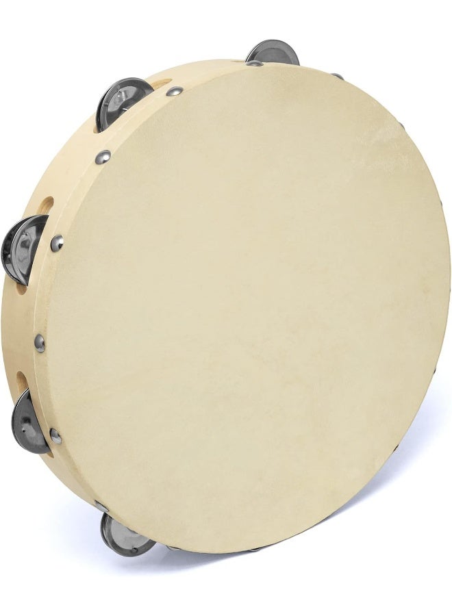 TIGER TAM91-10 10" Wooden Tambourine - Single Row - Natural - Image 1
