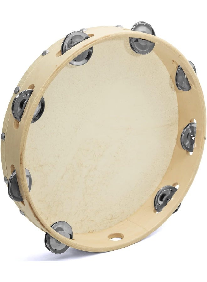 TIGER TAM91-10 10" Wooden Tambourine - Single Row - Natural - Image 2