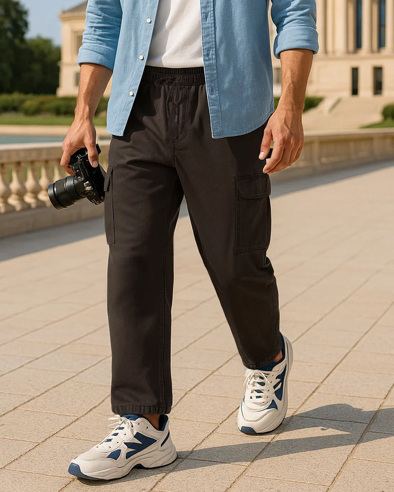 بيواكوف بنطلون كارجو رجالي بني فضفاض بتصميم كاربنتر