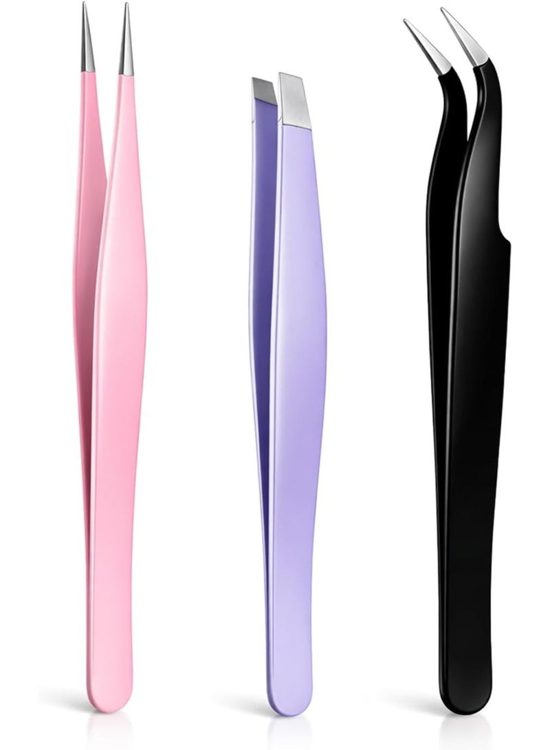 طقم ملاقط حواجب 3 قطع، ملاقط دقيقة لإزالة شعر الحواجب، تصميمات مختلفة لتحديد وتنسيق الحواجب، أدوات تجميل وعناية شخصية - Image 4