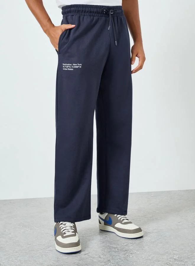 Men Navy Blue Minimal Slogan Oversized Joggers