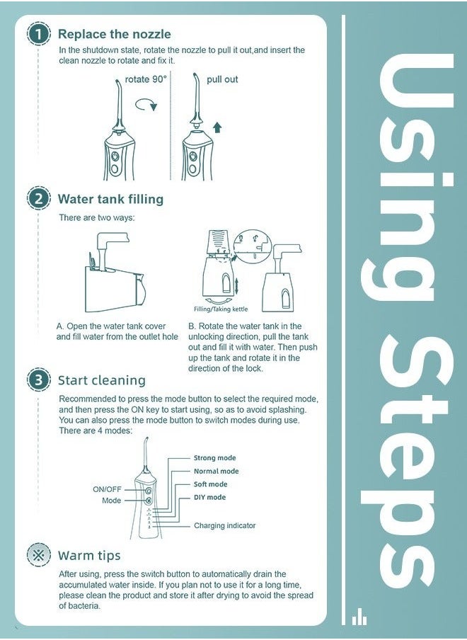 DOSCHER - Portable Water Dental Flosser For Teeth Cleaning Dental Oral Irrigator With 4 Modes Scalable 5 Jet Nozzles IPX7 Water Resistance 300ML - Image 1