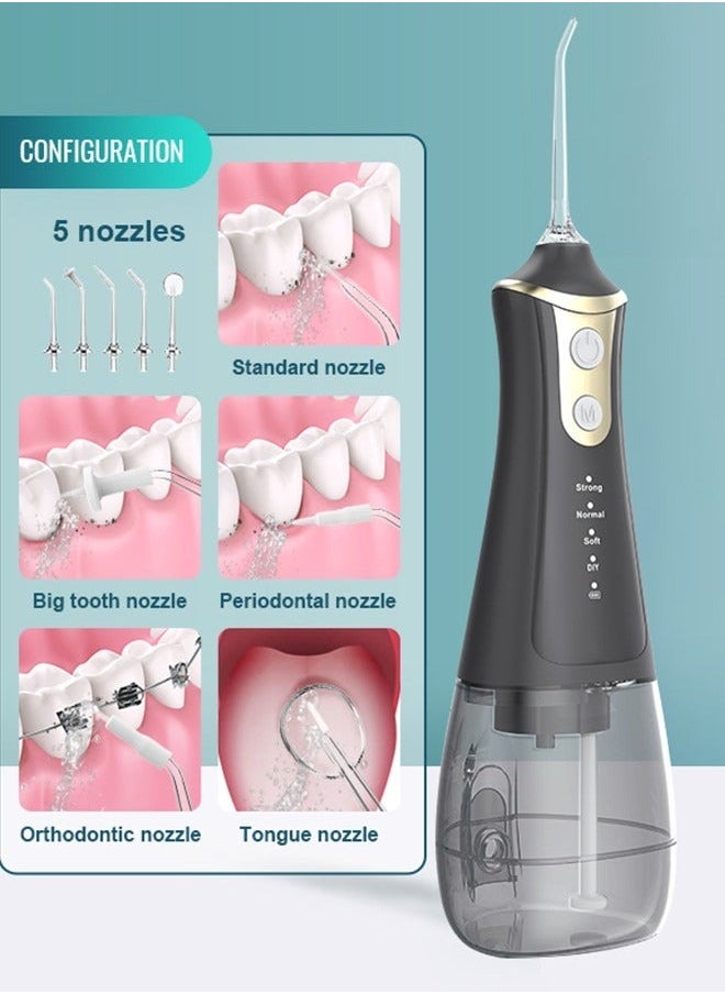 DOSCHER - Portable Water Dental Flosser For Teeth Cleaning Dental Oral Irrigator With 4 Modes Scalable 5 Jet Nozzles IPX7 Water Resistance 300ML - Image 1