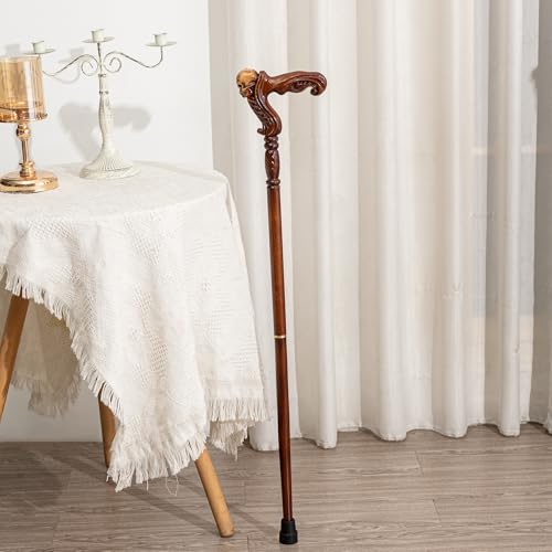 THY COLLECTIBLES Hand Carved Wooden Walking Cane with Ergonomic Handle and Rubber Tip for Men and Women Fashionable Unique Walking Stick for Seniors 37 inch Skull - Image 5