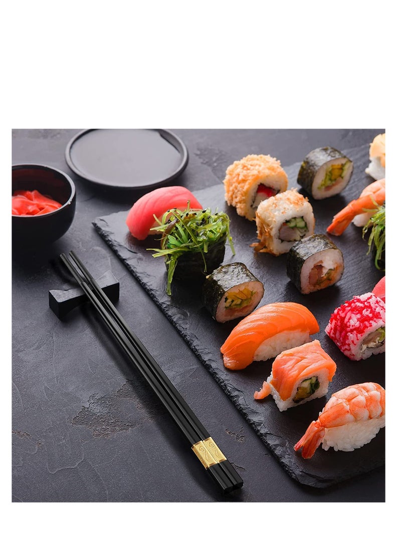 Black Chopsticks Set, 10 Pairs Reusable Chopsticks, Dishwasher Safe, 9.5 Inch Chopsticks Set, Japanese Chinese Korean Chopsticks for Food, Non-Slip, Easy to Use - Image 4
