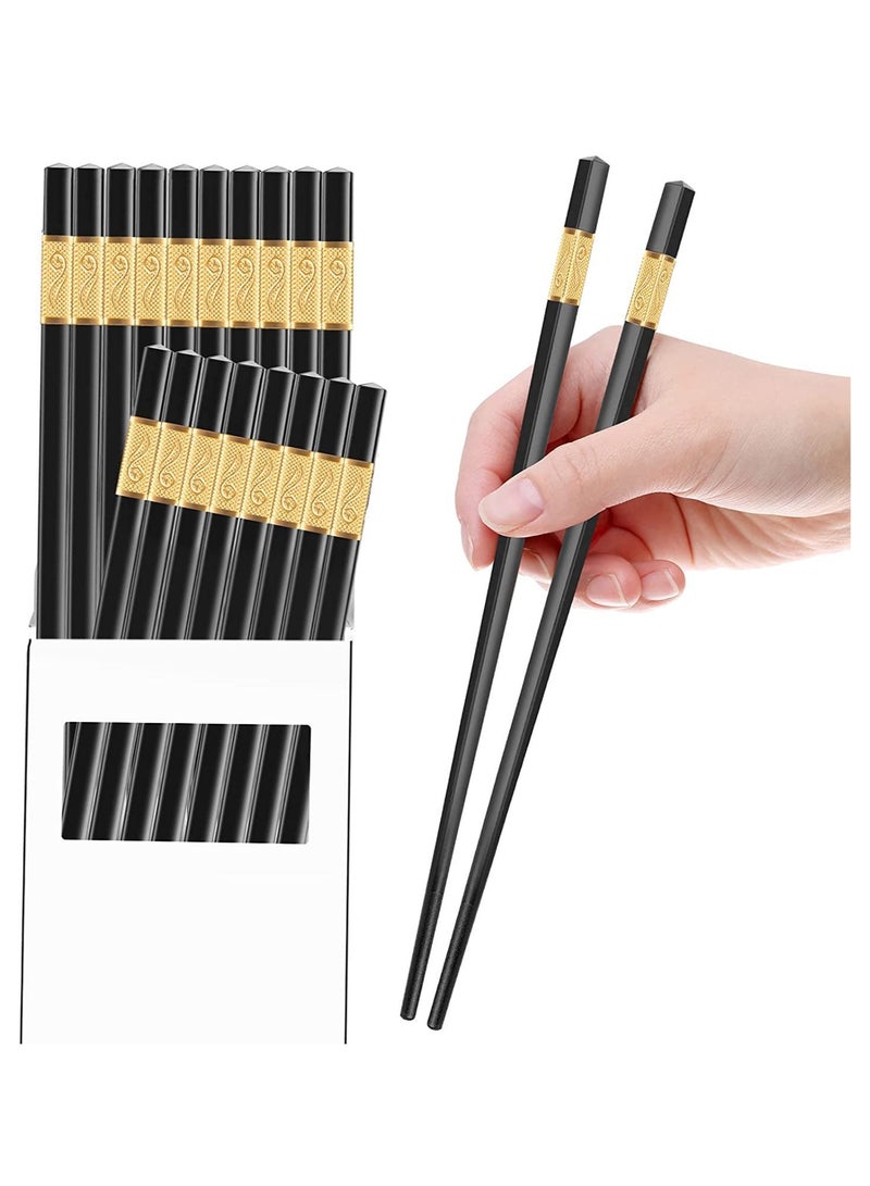 Black Chopsticks Set, 10 Pairs Reusable Chopsticks, Dishwasher Safe, 9.5 Inch Chopsticks Set, Japanese Chinese Korean Chopsticks for Food, Non-Slip, Easy to Use - Image 1