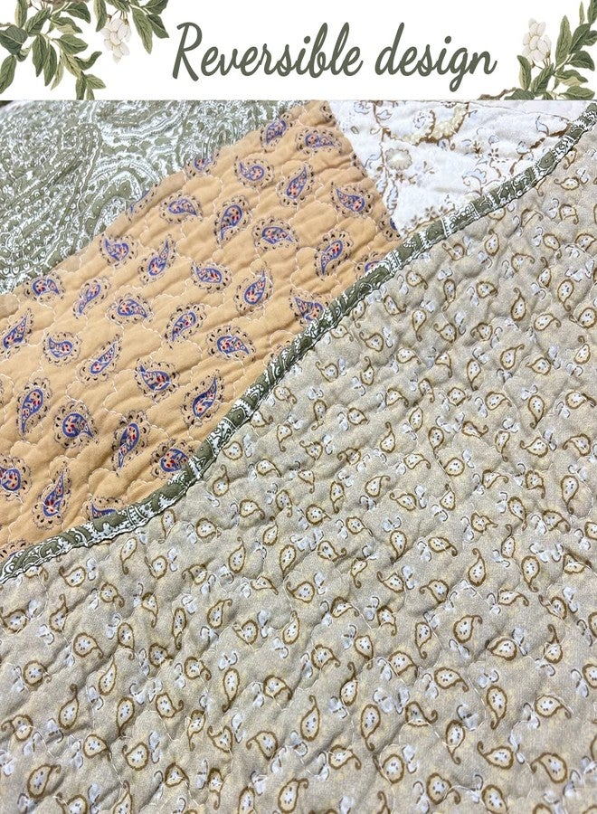 Cozy Line Home Fashions طقم لحاف قطني من قطعتين من كوزي لاين هوم فاشنز، مقاس مفرد، لون أخضر فاتح، بنقشة زهور ريفية مزخرفة ومطرزة. - Image 3