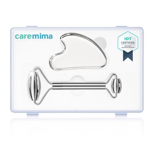 CAREMIMA Stianless Steel & Gua Sha Set | Skin Tightening Anti-Aging Facial Roller Massager for Women & Men | Skin Care Tool for Face, Neck, Eye to Reduce Wrinkles, Fine Lines, Jawline - Image 1