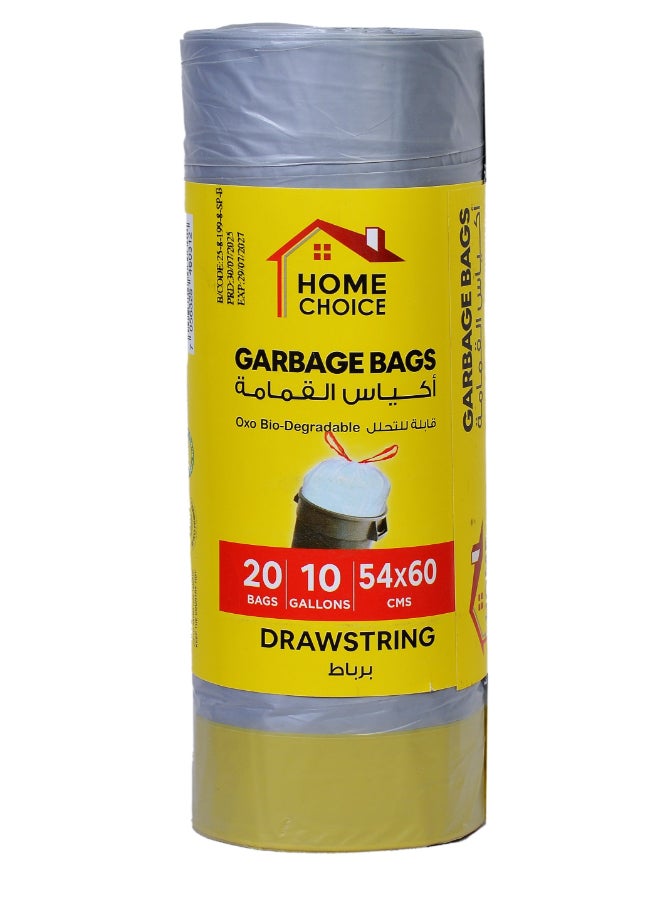 HOME CHOICE أكياس قمامة قابلة للتحلل، رول سحب 54*60 سم، 10 جالون، عبوة من 2 (40 ورقة قمامة)، كيس قمامة صغير جداً، رباط شريطي - Image 2