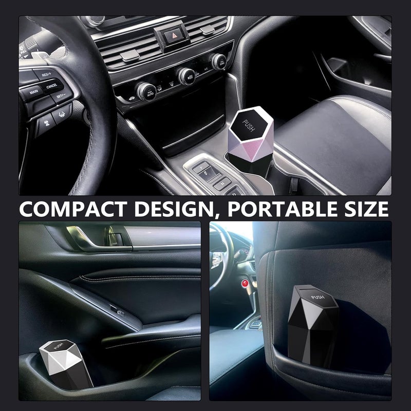 Ginsco Car Trash Can Cup Holder, 2 Pack Mini Car Trash Can with Lid, Car Accessories for Interior, Leakproof Small Trash Cup for Car, Home with Additional 2 ABS Hooks and 90pcs Trash Bags Silver - Image 2