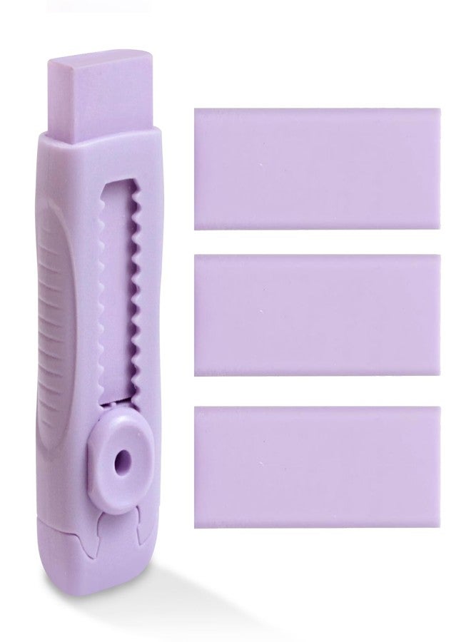 Ceemiaa 3+1 Pack Retractable Erasers - Soft Rubber Push-Pull Pencil Erasers with Plastic Sleeve & 3 Refills for School, Home, or Office (Purple) - Image 1