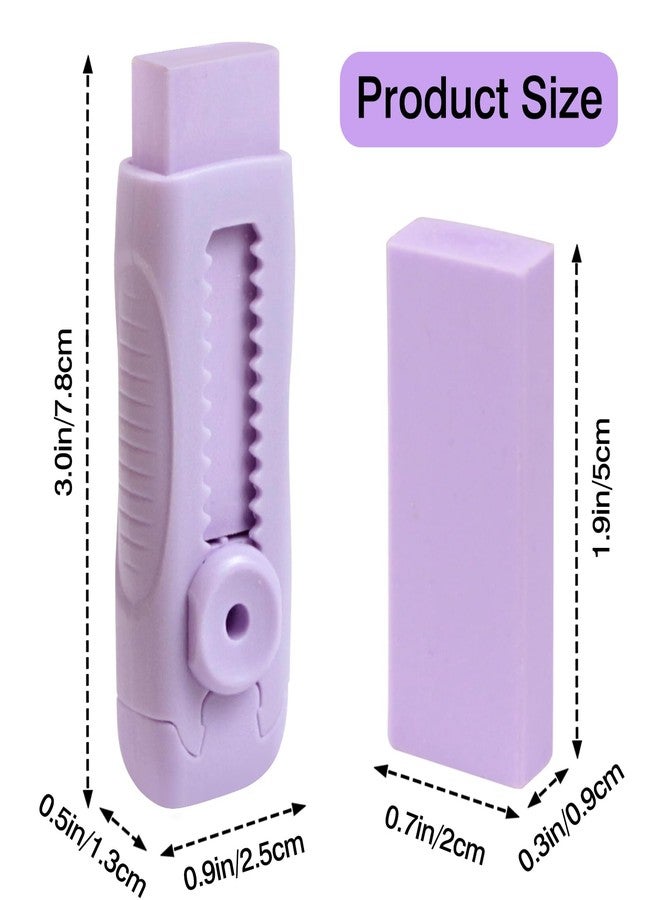 Ceemiaa 3+1 Pack Retractable Erasers - Soft Rubber Push-Pull Pencil Erasers with Plastic Sleeve & 3 Refills for School, Home, or Office (Purple) - Image 4