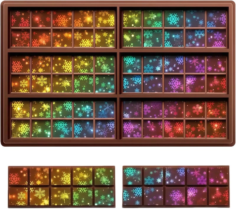 Ziliny Snowflake Holographic Chocolate Bar Mold Silicone, Rainbow Light Effect Chocolate Bar Deep Thick Molds for DIY Candy Dessert Baking, Candy, Wax Melts, Cake Decoration (Square) - Image 1