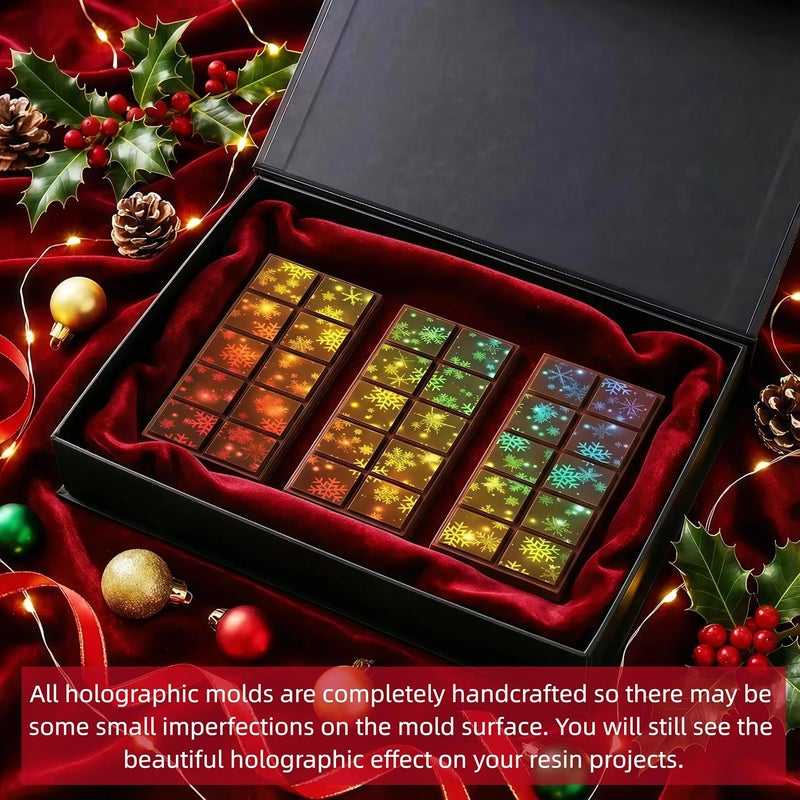 Ziliny Snowflake Holographic Chocolate Bar Mold Silicone, Rainbow Light Effect Chocolate Bar Deep Thick Molds for DIY Candy Dessert Baking, Candy, Wax Melts, Cake Decoration (Square) - Image 4