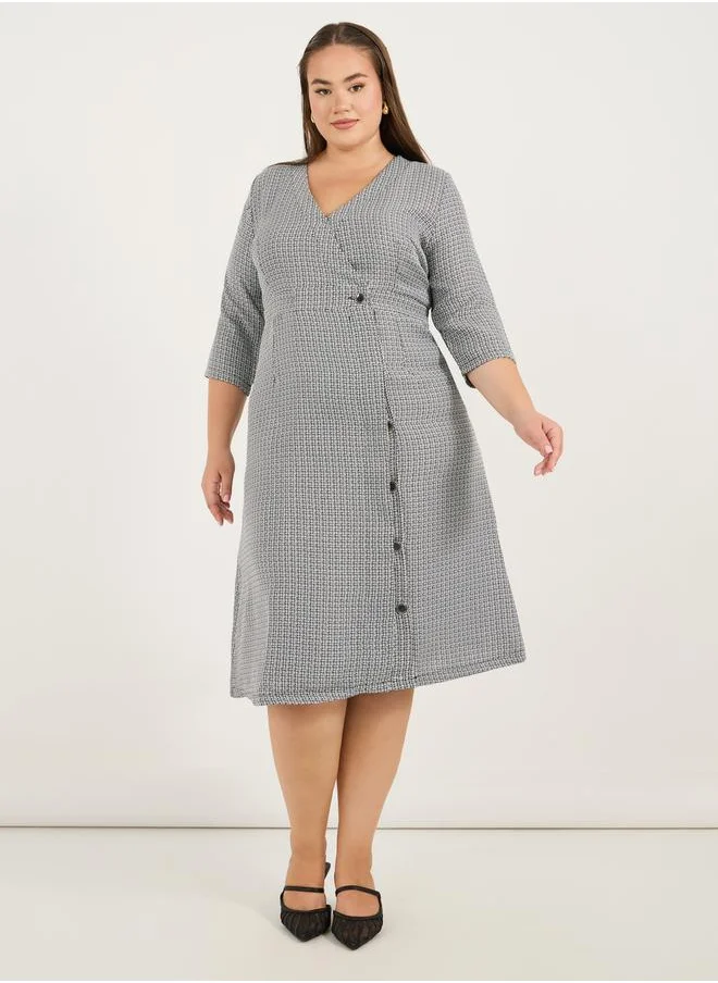 Styli Plus Size Self Design Short Sleeves Wrap Midi Dress