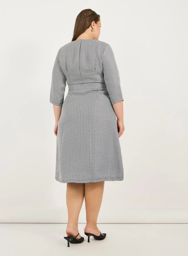 Styli Houndstooth Button Dress