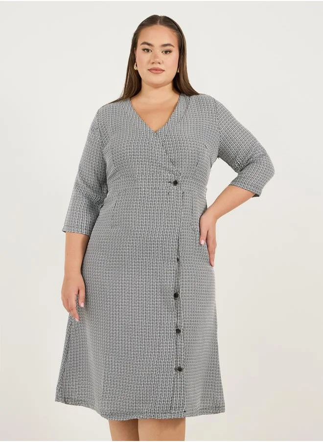 Styli Plus Size Self Design Short Sleeves Wrap Midi Dress