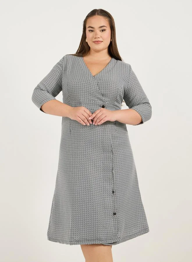 Styli Houndstooth Button Dress