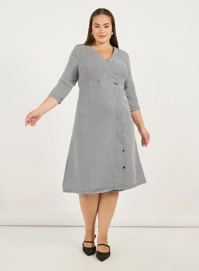 Styli Houndstooth Button Dress