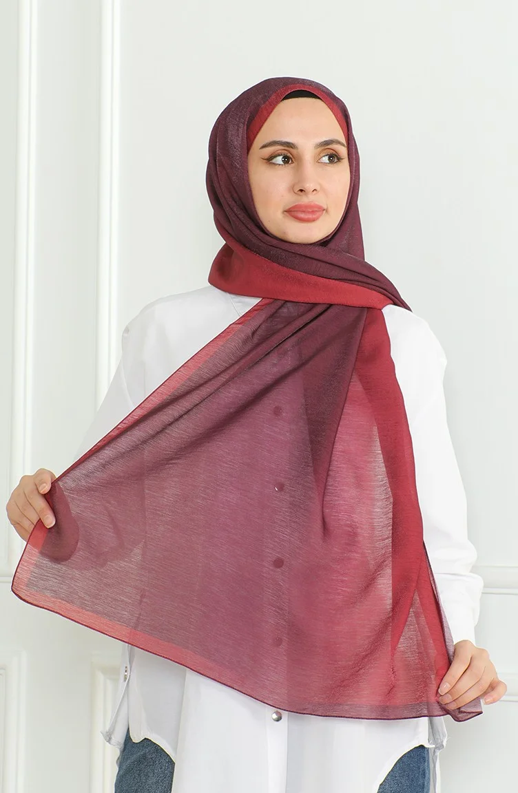 Sefa Merve Karaca Degrade Shimmer Shawl 81059-19 Claret Red