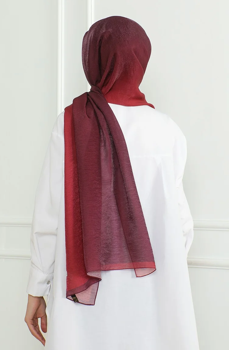 Sefa Merve Karaca Degrade Shimmer Shawl 81059-19 Claret Red