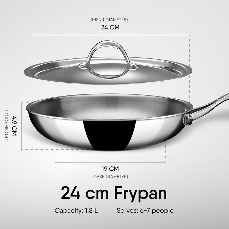 Stahl Artisan Triply Stainless Steel Fry Pan with Lid, Induction & Gas Stove Compatible Frying Pan, Omelette Pan, Egg Pan, 1.6 L, 24 cm - Image 5