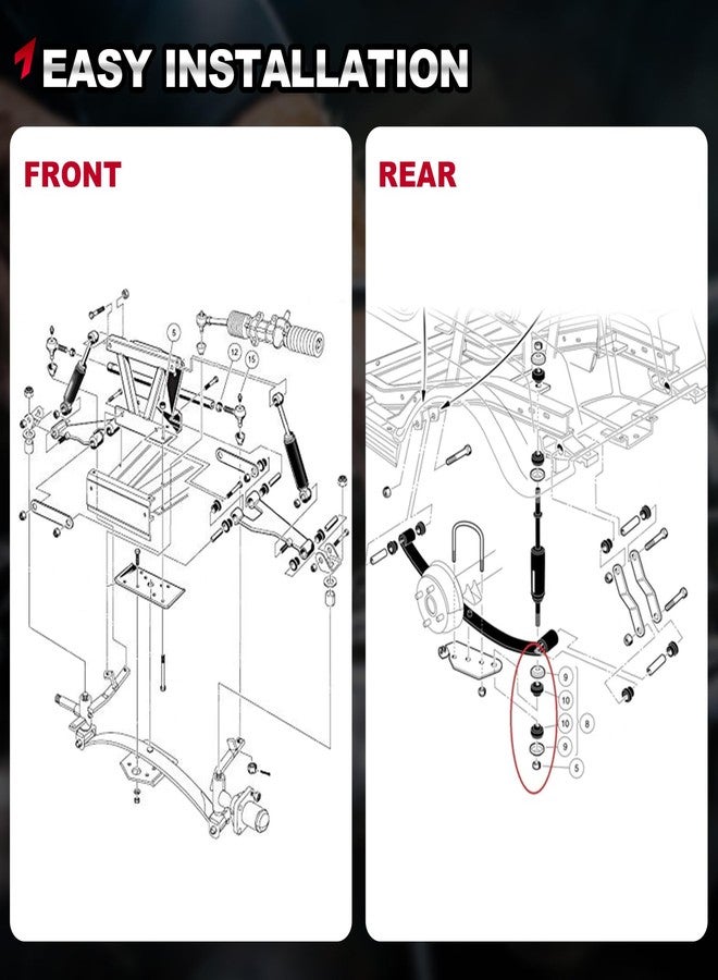TEMSONE Golf Cart Front and Rear Shock Absorbers Compatible with 2004-up Precedent G&E, 1988-up Club Car DS G&E Replace#1010991, 1015813, 1014235, 1014236 - Image 5