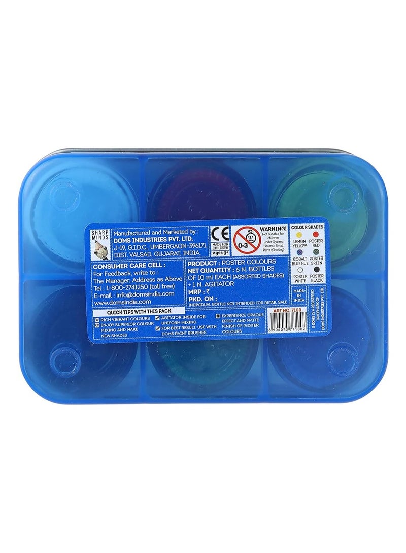 DOMS-6 N. Poster Colour Bottles Of 10ml Each + 1 N. Agitator