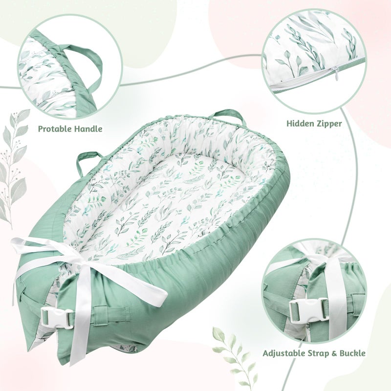DILIMI Baby Lounger Cover, Cotton Baby Nest Replacement Cover for Girls Boys, Soft Breathable Reversible Newborn Lounger Cover, Green Leaf (Only Cover) - Image 4