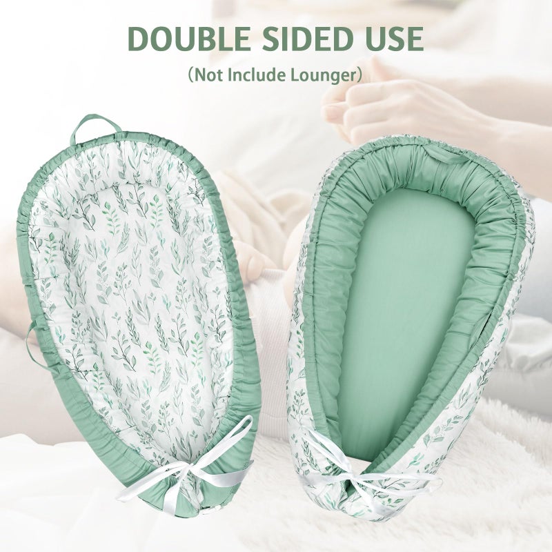 DILIMI Baby Lounger Cover, Cotton Baby Nest Replacement Cover for Girls Boys, Soft Breathable Reversible Newborn Lounger Cover, Green Leaf (Only Cover) - Image 5